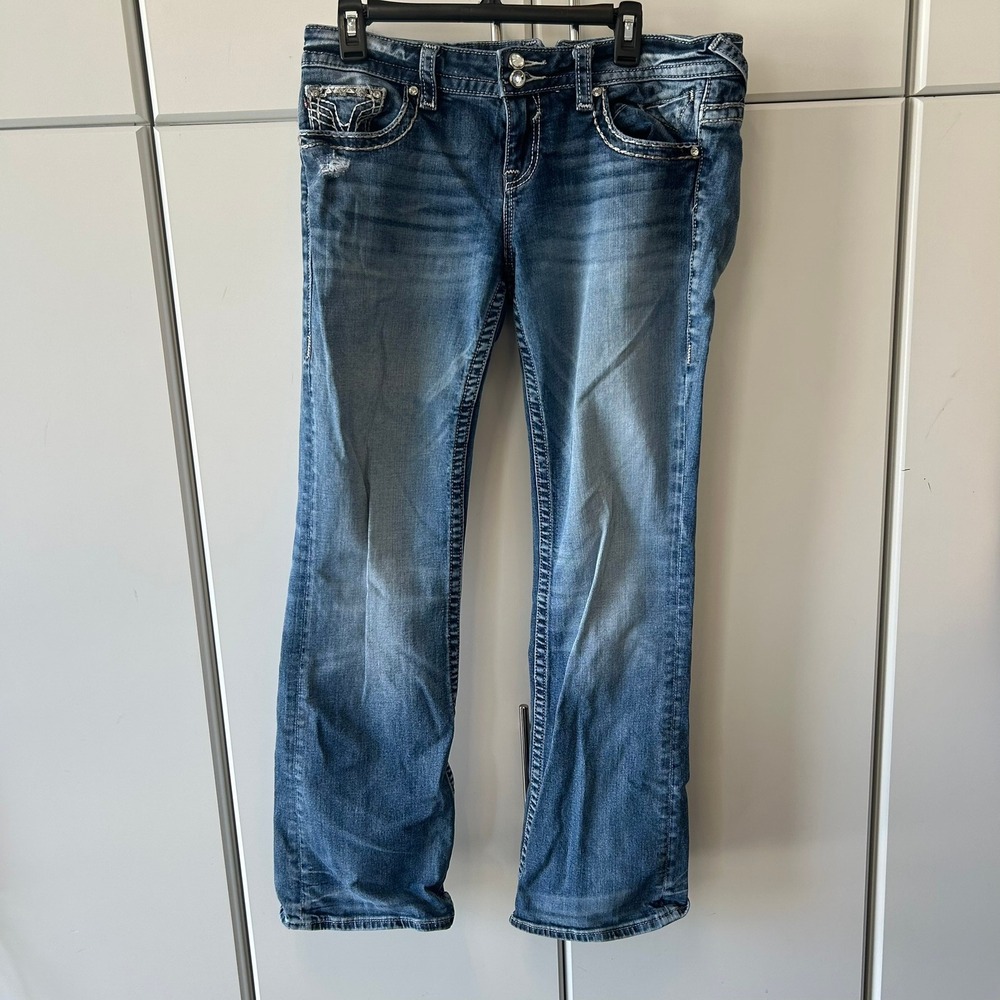 Vigoss Bootcut Jeans Medium Wash Embellished Sequin Pocket Denim Womens 17x29